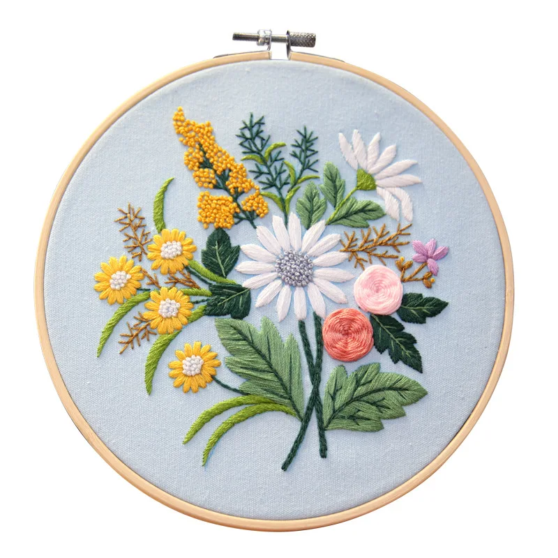 DIY Bouquet Series Embroidery Kit Flowers Plants Pattern Cross Stitch Kits  With Embroidery Hoops For Thanksgiving Mother Day - AliExpress