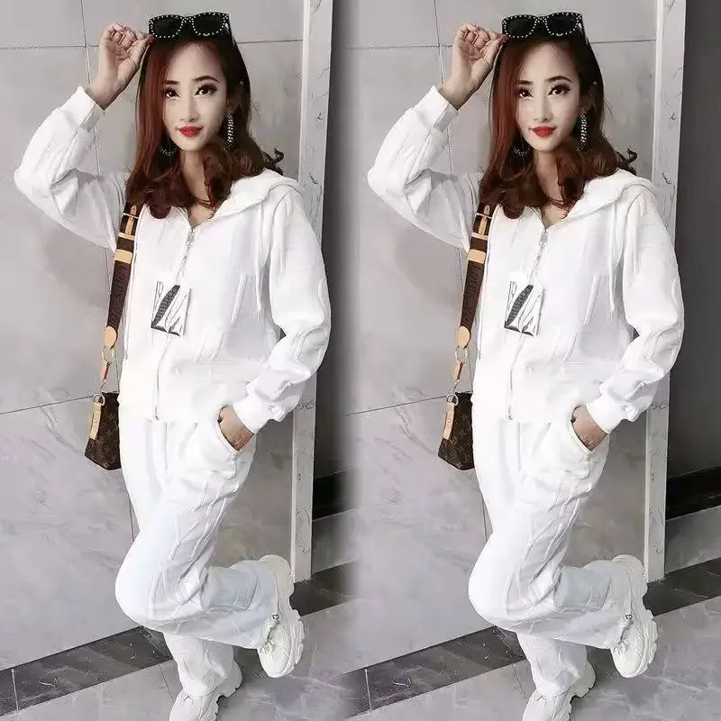 

Women Autumn Tracksuit Two Pieces Set Hooded Jackets Sweatshirts Hoodies Zipper Pockets Suit Trousers Sports Ladies Outfits