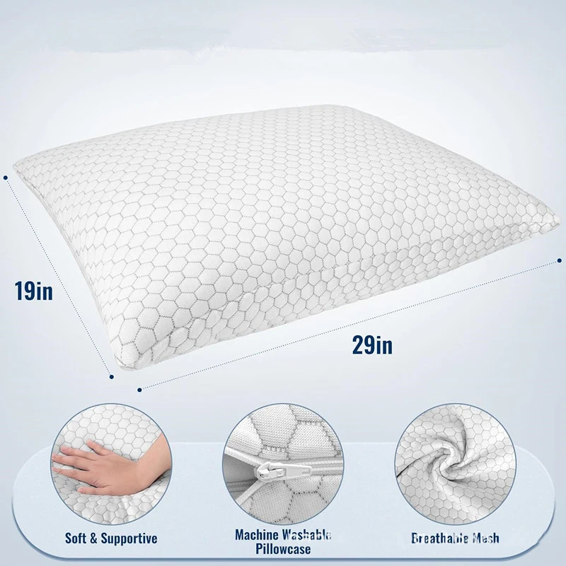Cooling Bed Pillows for Sleeping Shredded Memory Foam Pillows Adjustable Firm Pillows for Side Back and Stomach Sleepers 2