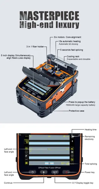 Fusion Splicer AI-6C SM&MM Kit de empalmador automático de fusión de fibra  óptica Alineación de núcleos con 6 motores Máquina empalmadora de fibra 8s