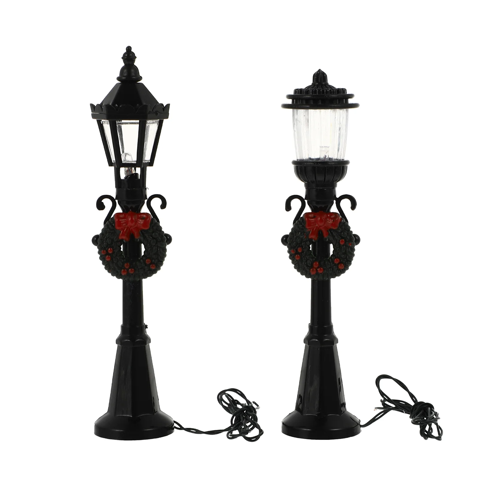 

2 Pcs Vintage Decor for Home Street Lamp Model Ornaments Xmas Mini Light House Adornment Post Streetlight Scene