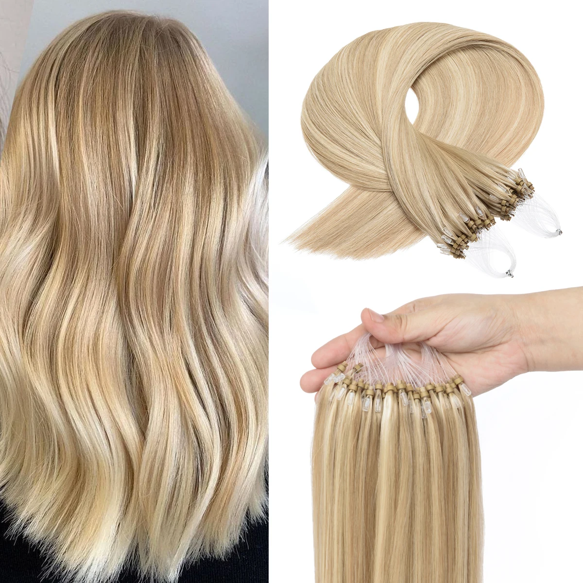 22 Inch Long Straight Micro Loop Human Hair Extensions 50g Micro Beads Hair 1g/s Ombre Color Ring Extensions