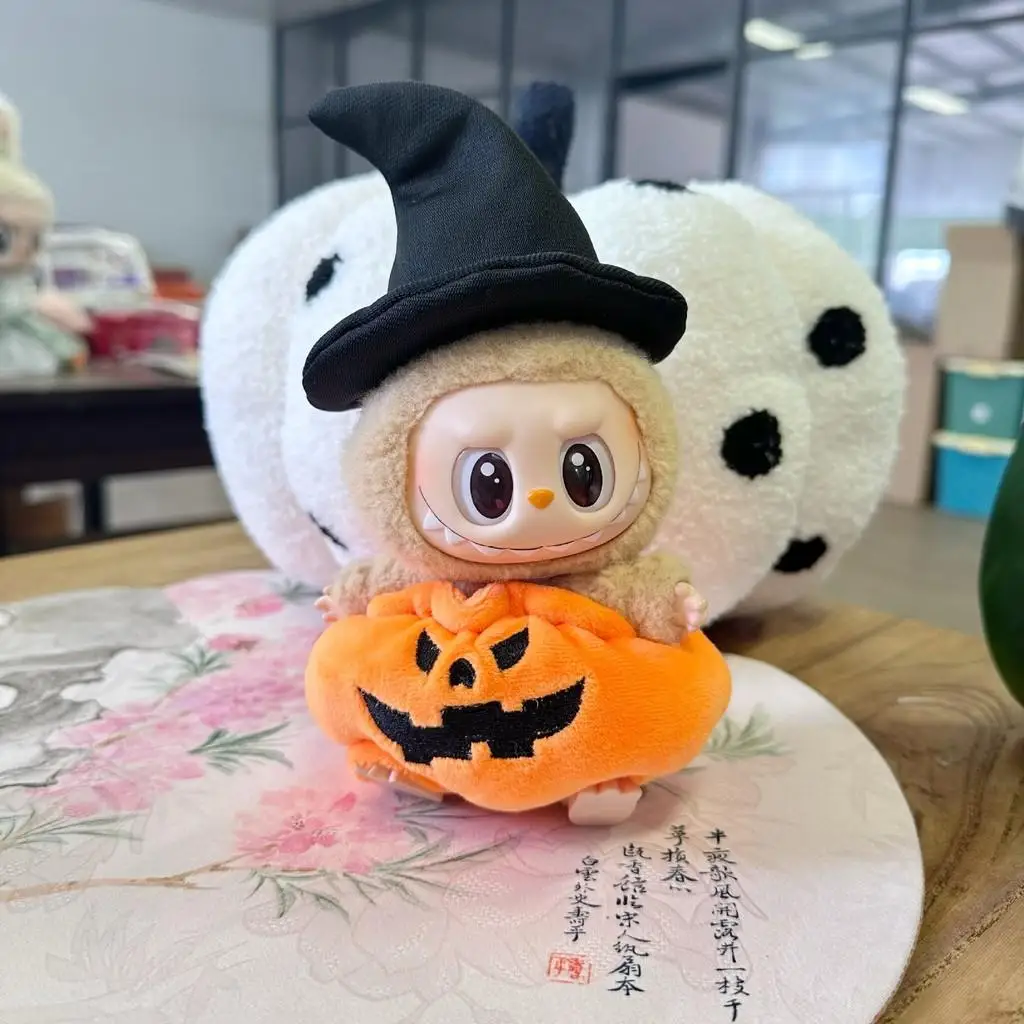 17cm Mini Plush Doll'S Clothes Outfit Accessories For Korea Kpop Labubu Idol sitting party V1 V2 Halloween pumpkin set Clothing