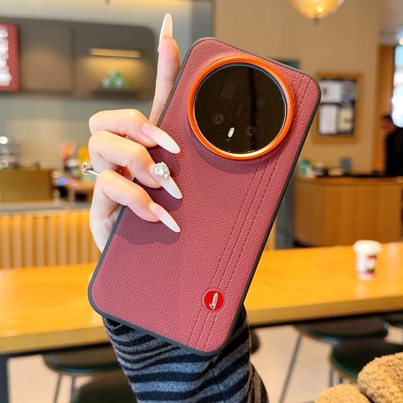 Elegant Leather-Wrapped Phone Case with Minimalist Solid Color Design
