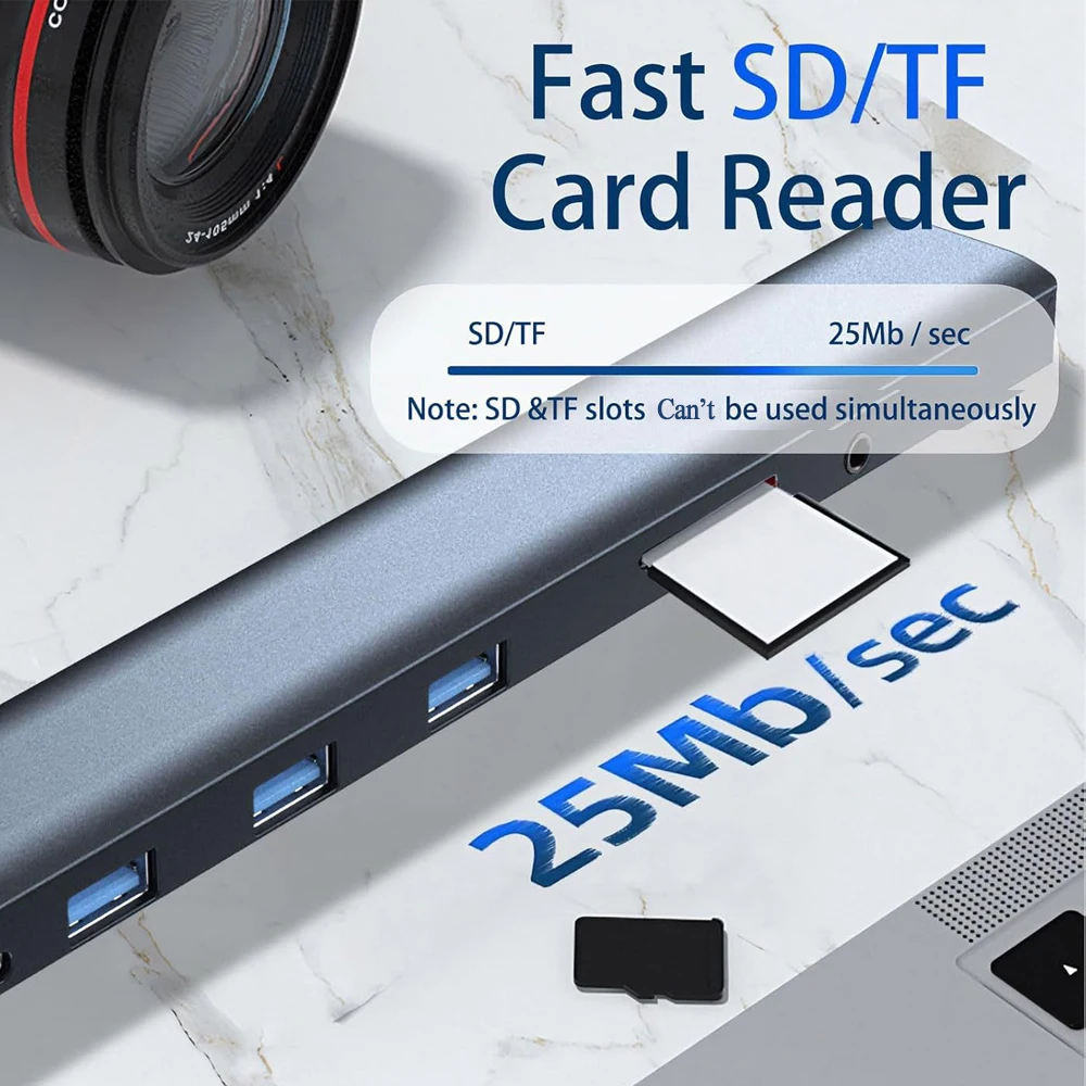 KEBIDUMEI 10 in 1 USB3.0 허브 타입-C 접이식 노트북 스탠드 베이스 PD 100W 4K HDTV SD TF 리더 100Mbps LAN 확장 도킹 스테이션
