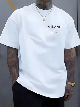 men's casual short sleeved t shirt with milan style printed round neck summer outdoor top, breathable and comfortable