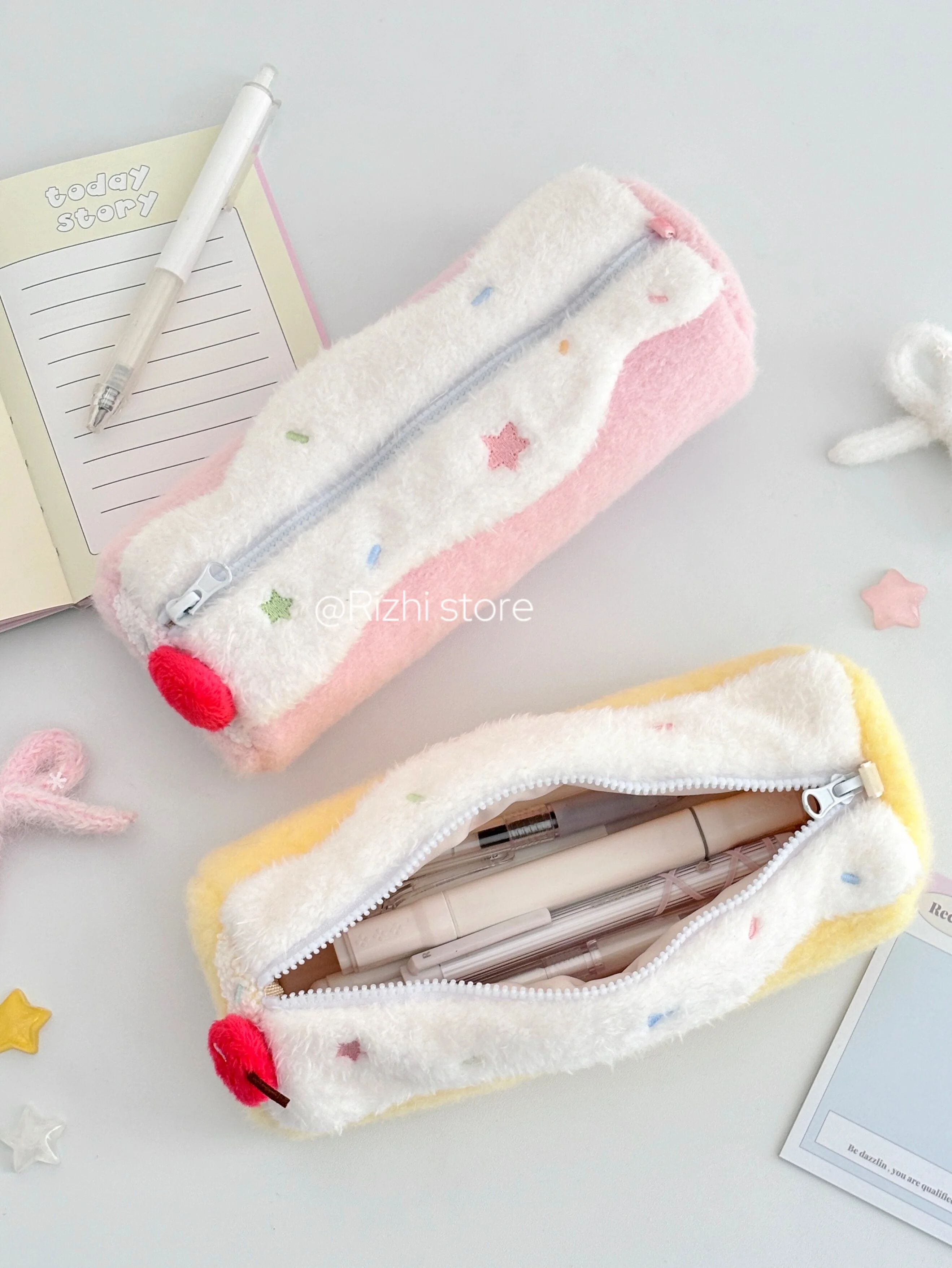 Swiss Roll Pencil Case - Kawaii Plush Stationery Box For School Girls, Cute Ins Style Large Capacity Pen Holder  2