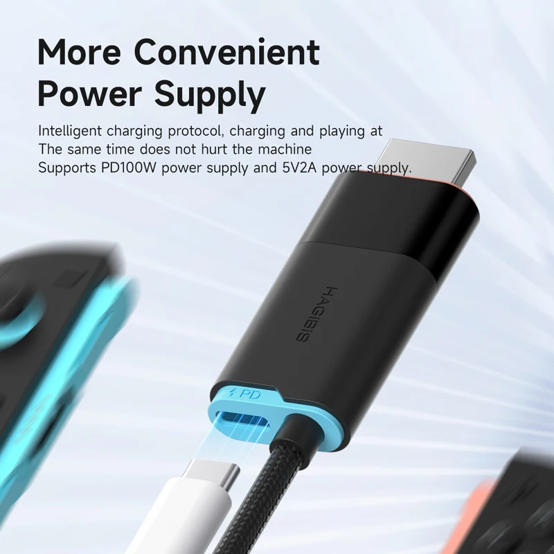Hagibis Switch 2 Dock for Nintendo Switch/Switch2/OLED 4K@60Hz USB C to HDMI Cable Adapter 100W PD Power Supply for Laptops ROG