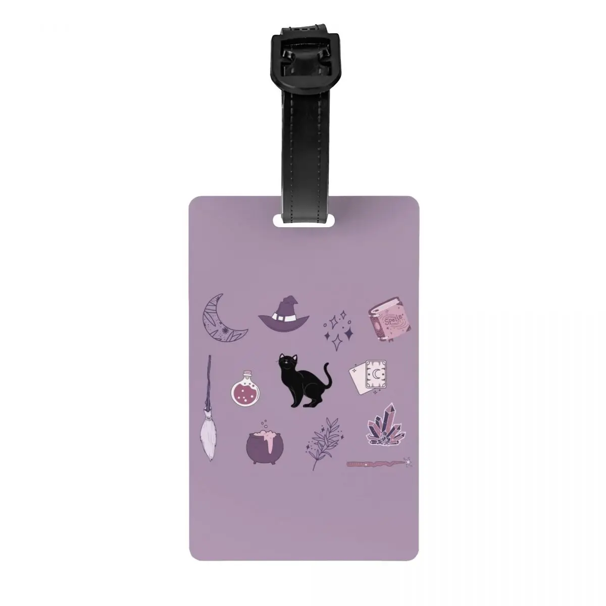

Custom Purple Witch Pack Luggage Tag Privacy Protection Halloween Spooky Cat Baggage Tags Travel Bag Labels Suitcase