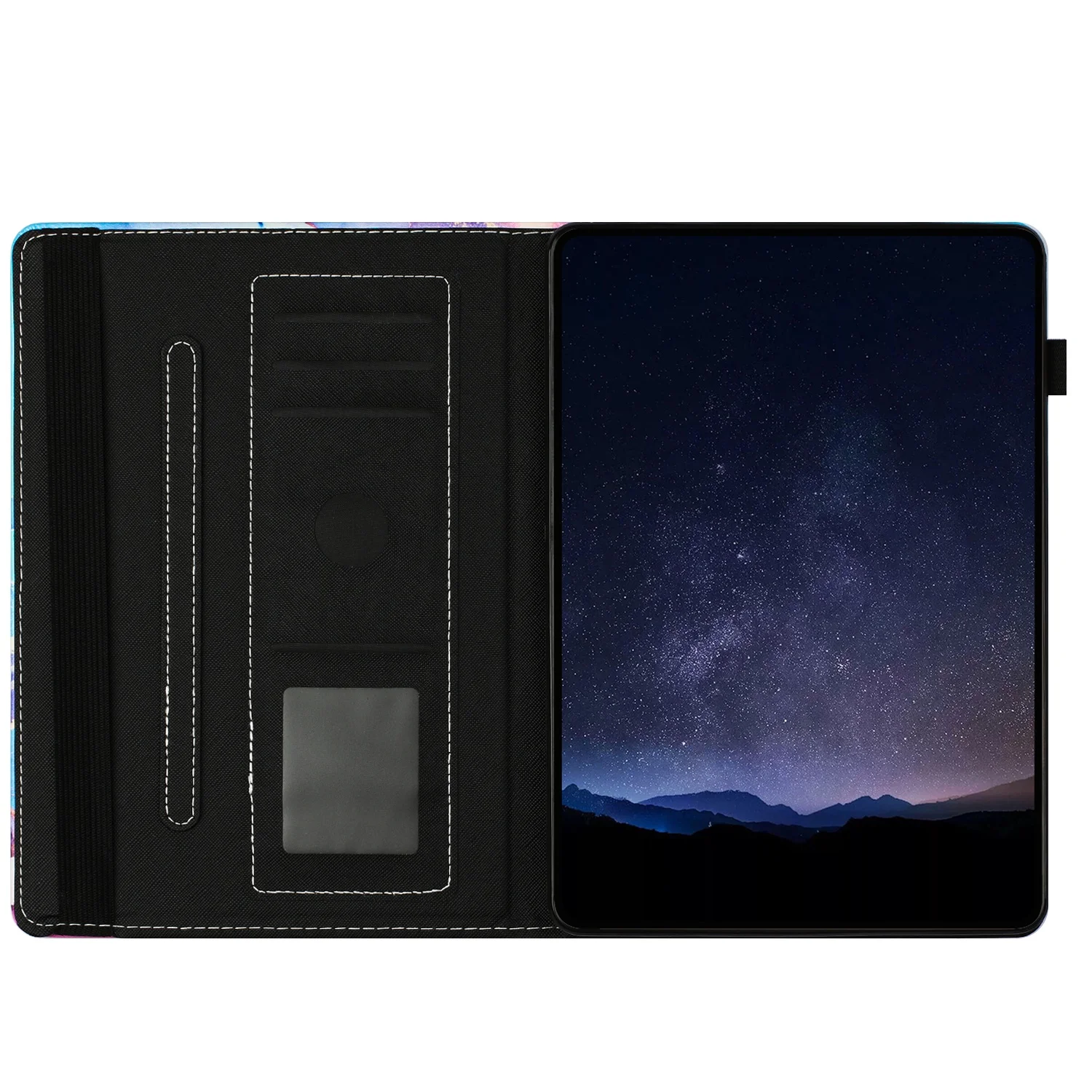 Galactic Marble Pattern PU Leather Tablet Case with Pencil Holder, 11-Inch