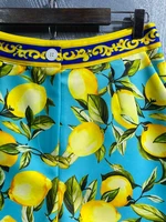 SEQINYY 녹색 정장 여름 봄 새로운 패션 디자인 여성 활주로 셔츠 티 + 반바지 빈티지 시칠리아 레몬 꽃 인쇄 캐주얼 1