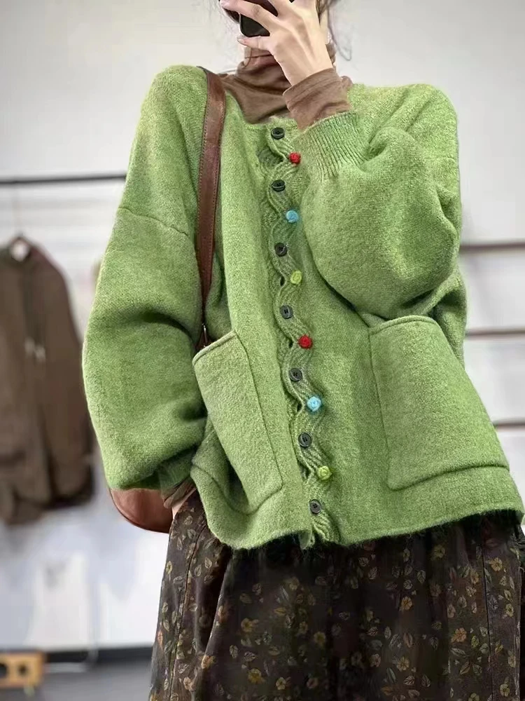 여성용 스웨터 버튼 재킷 뜨게 패션 오버사이즈 캐주얼 루즈 가디건 점퍼, 두껍고 따뜻한 겨울 가을 신상  Best5