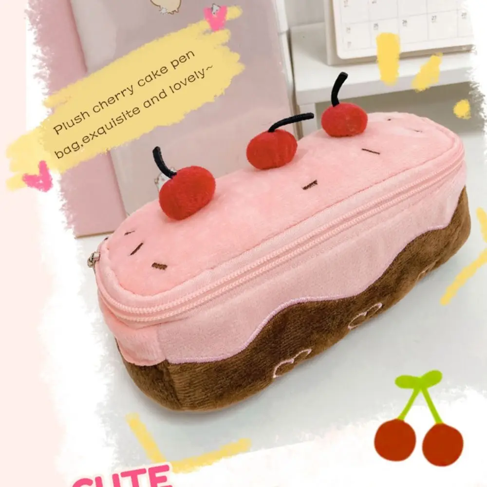 Cartoon Pen Bag Cherry Cake Portable Stationery Bag Large Capacity Multifunction Stationery Organizer Students