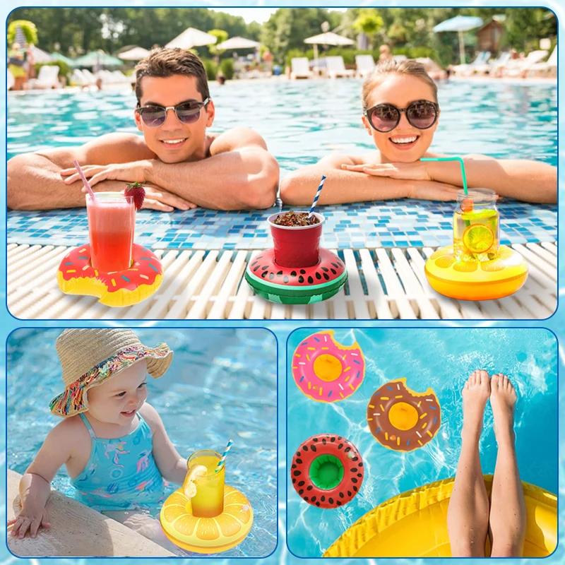 Inflatable Drink Holder Cute Pattern Coasters Cup Holder for Swimming Pool  Party Easy To USe Inflatable Holders Practical Party Decoration Drink  Floats Cup Holders 12 