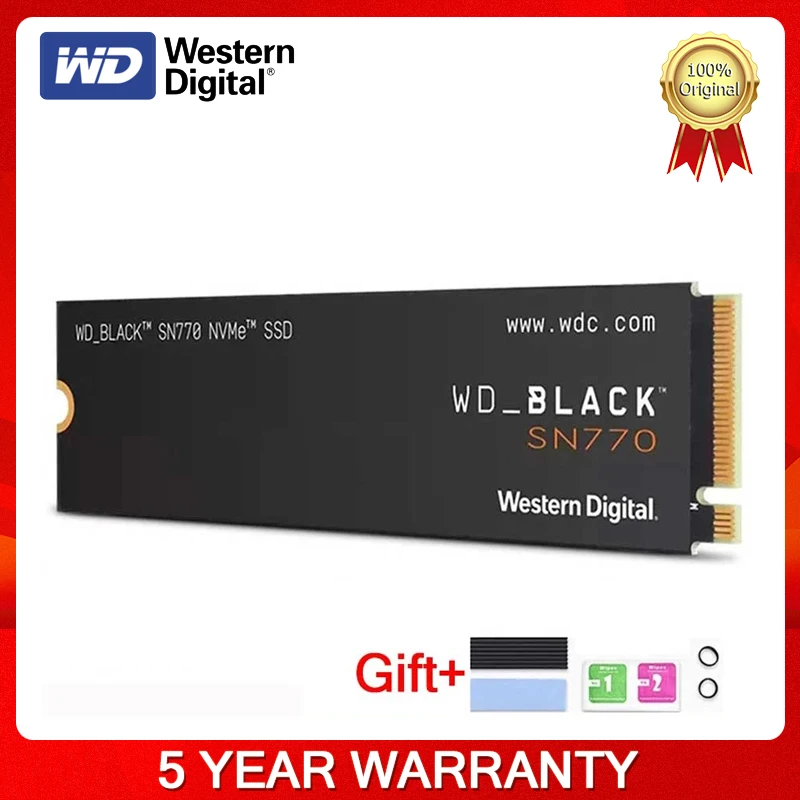 

Western Digital WD BLACK SN770 NVMe SSD 2TB 1TB 500GB 250GB Internal Gaming Solid State Drive Gen4 PCIe M.2 2280 up to 5150 MB/s