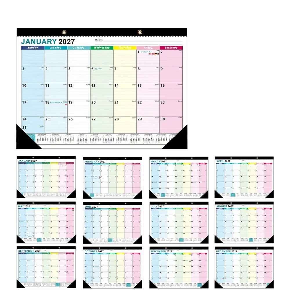 Pratico calendario da parete 2027 con foro per appendere, calendario da parete floreale creativo, elenco delle cose da fare, agenda per 18 mesi, decorazione per la casa - immagine 4