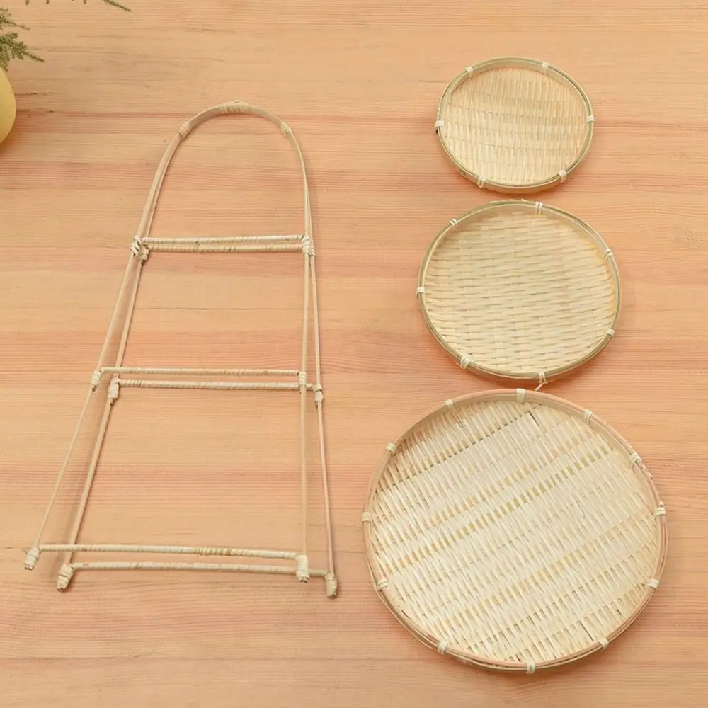 1Pc Fruit Food Vegetable Bamboo Woven Basket 1/2/3 Layer Multi-function Storage Basket Handwoven Standing Tray for Kitchen