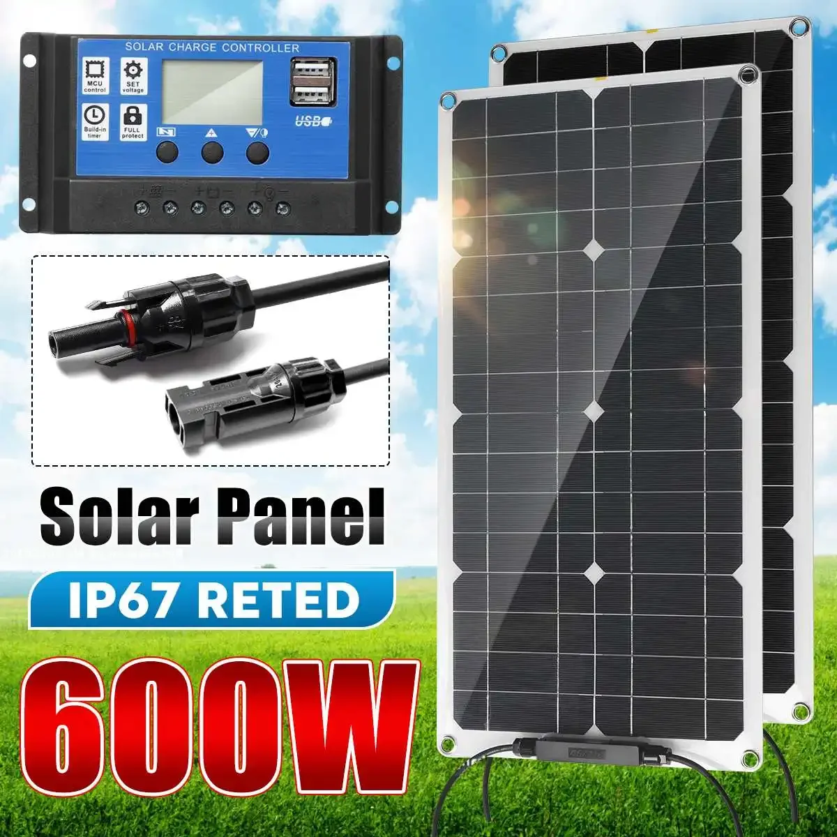 

Flexible Solar Panel Kit Complete 600W 12V Lithium Solar Charge Controller Solar Cell Solar Plates Solar Battery USB Charger