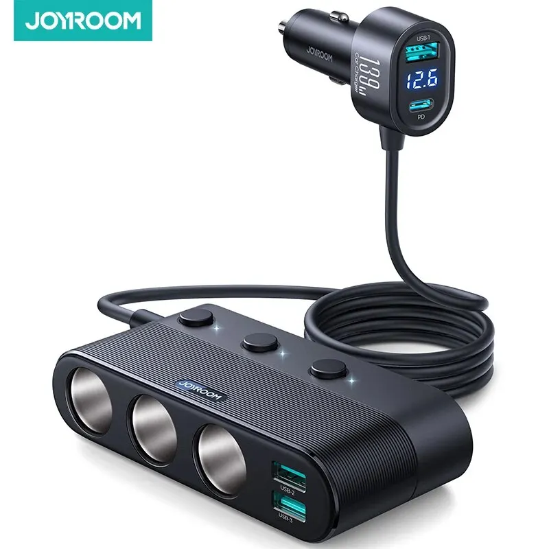 Joyroom 139W 7 in 1 car charger Adapter Fast PD QC3.0 Socket Cigarette Lighter Splitter Charge Independent Switches DC Outlet