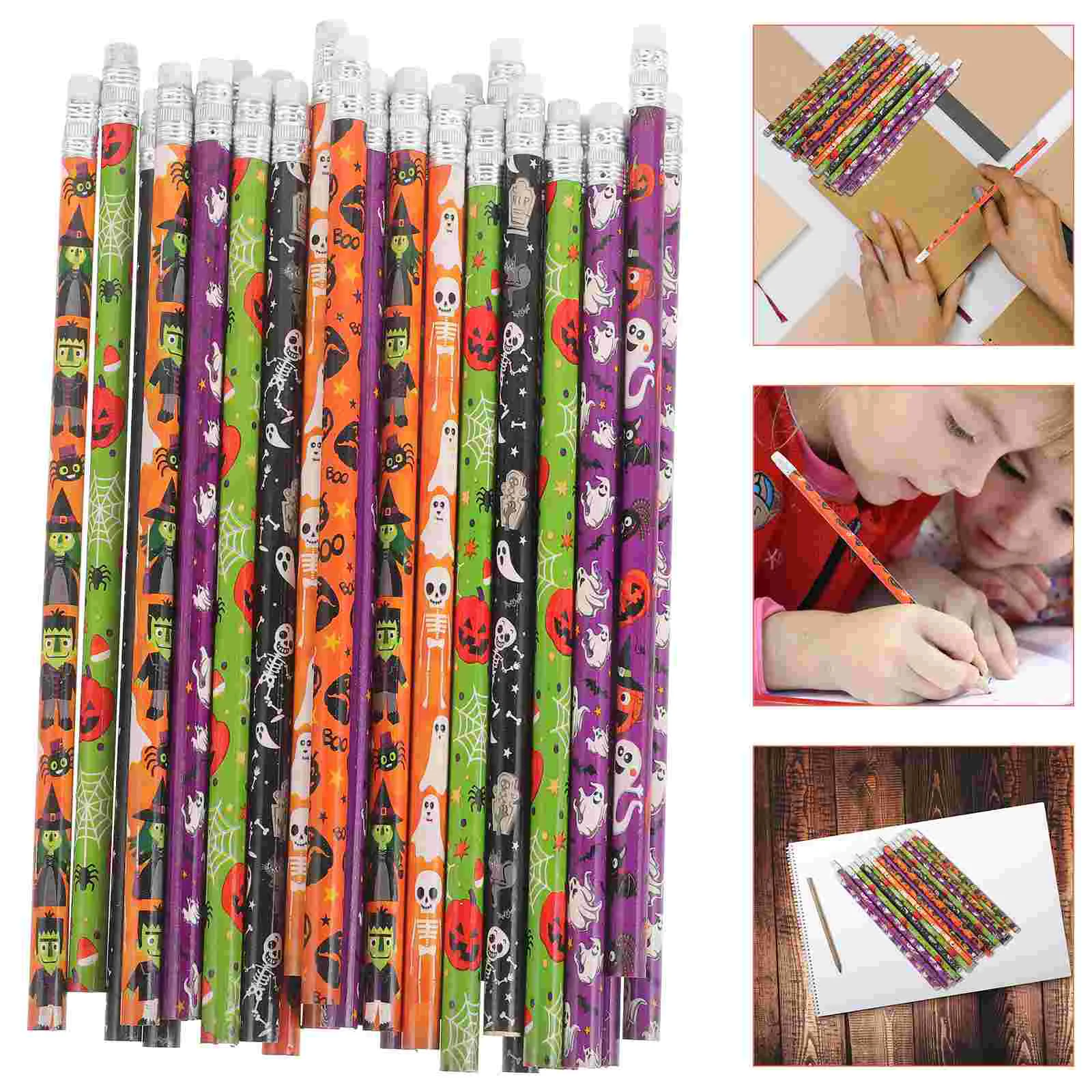 

48 Pcs Bulk Snacks for Adults Halloween Pencil Practice Pencils Cartoon Kids Graffiti Painting HB Wooden Drawing Student