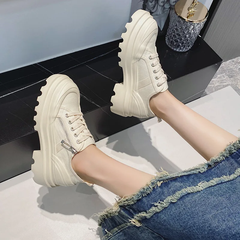 New Korean Chunky Sneakers Women Shoes Wedge Heel Platform White Shoes Casual Popular Comforable Summer Autumn Vulcanized Shoes