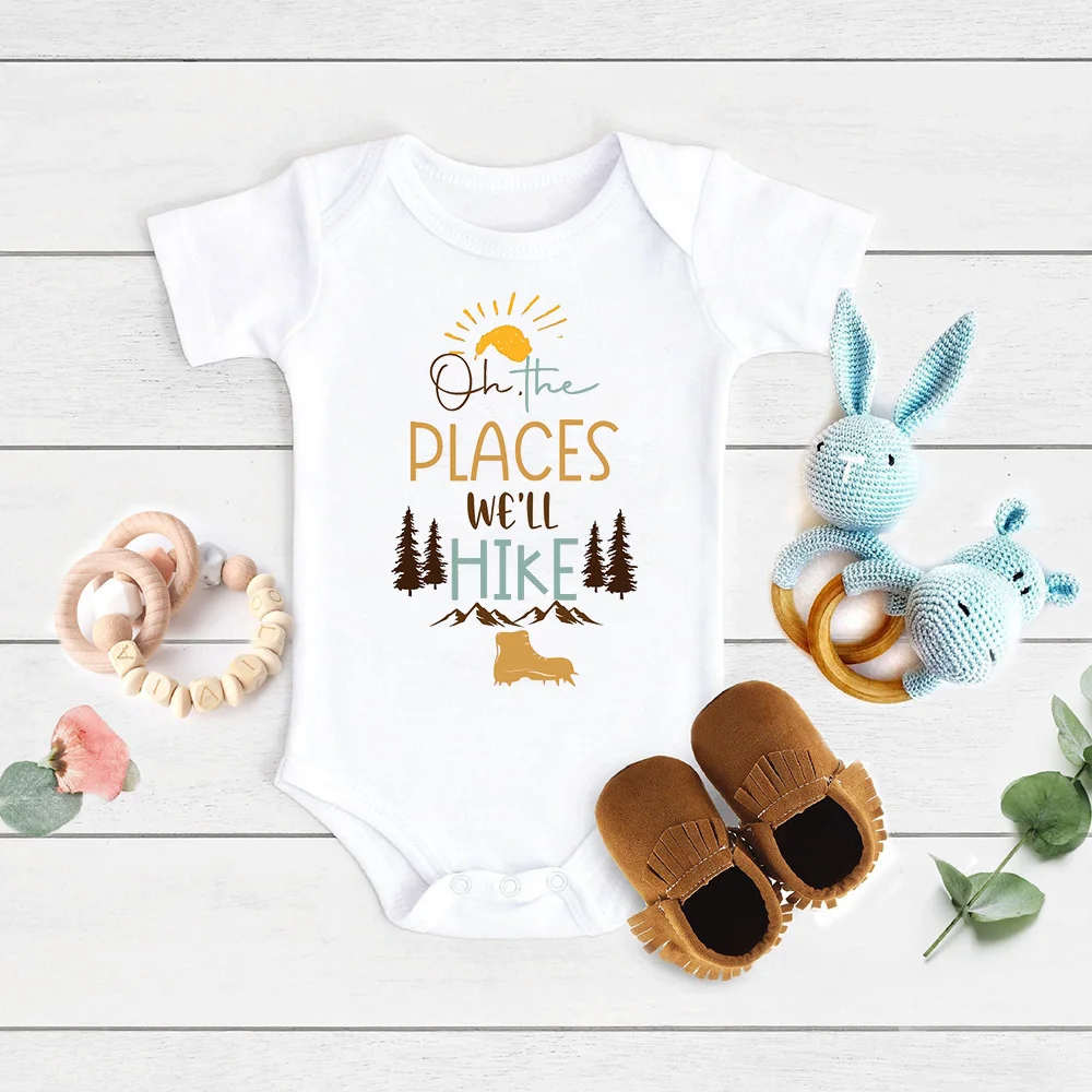 

Adventure Baby Bodysuit Cute Pregnancy Reveal Bodysuits Camping Baby Romper Oh The Places We'll Hike Rompers Camping Jumpsuit