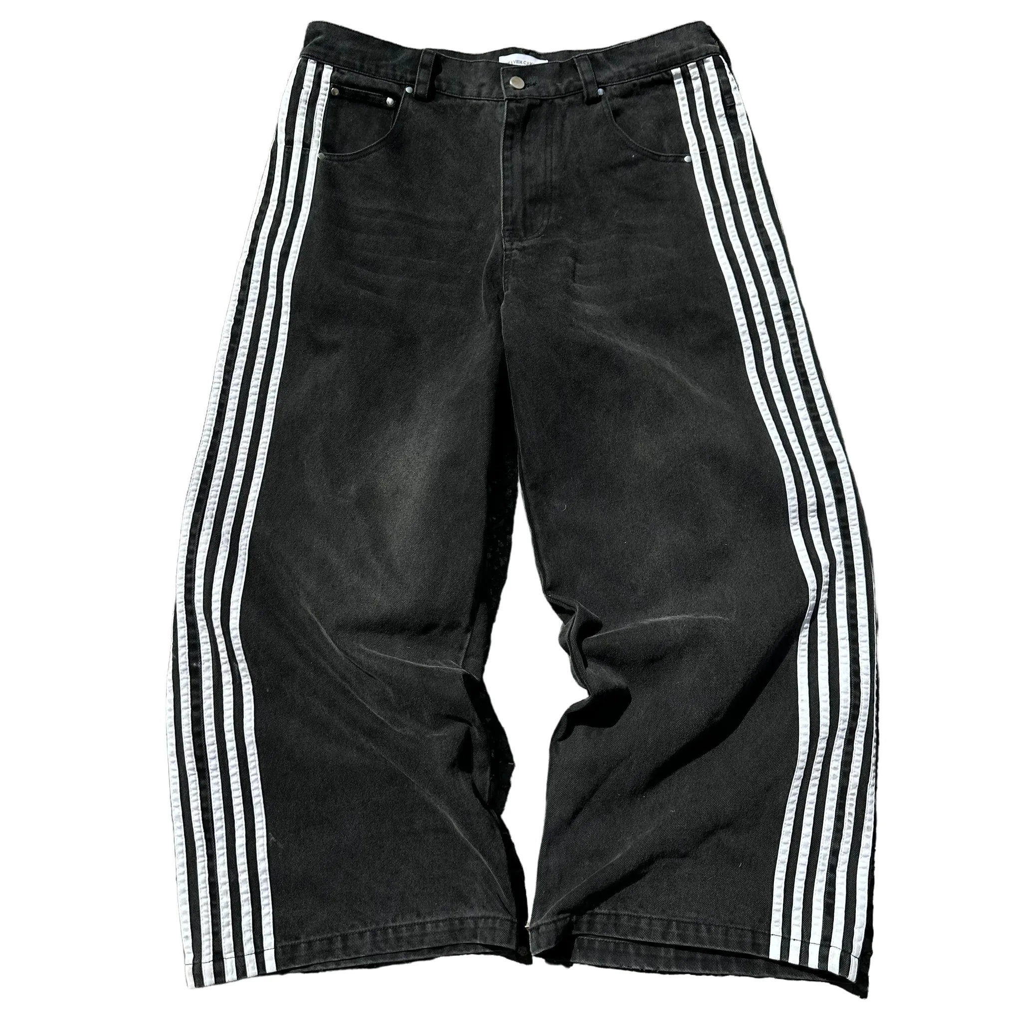 Harajuku Tapout and Wexwear set graphic stripe stitch jeans Y2K black jeans skate pants tracksuit t-shirt for men streetwear,men pants