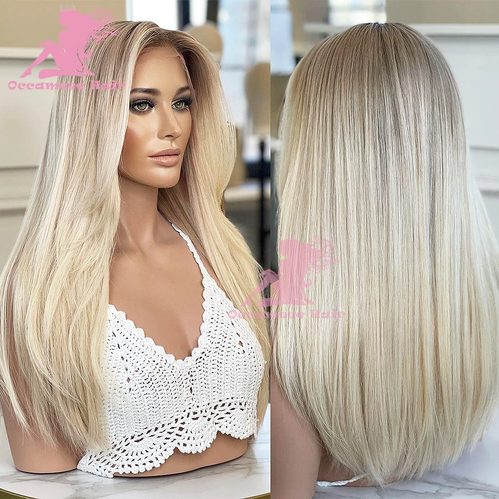 Human Hair Wigs Glueless Highlight Ash Blonde Full Lace Wig Straight Ombre 13x6 Lace Frontal Wig Brazilian Remy Hair Transparent