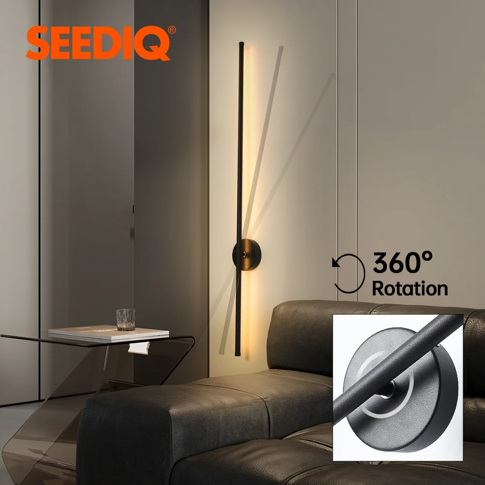 LED Wall Lamp SEEDIQ Modern Led Wall Light Rotatable Black White Silver Wall Lamp AC85-265V Sconce Light 100 120cm Long