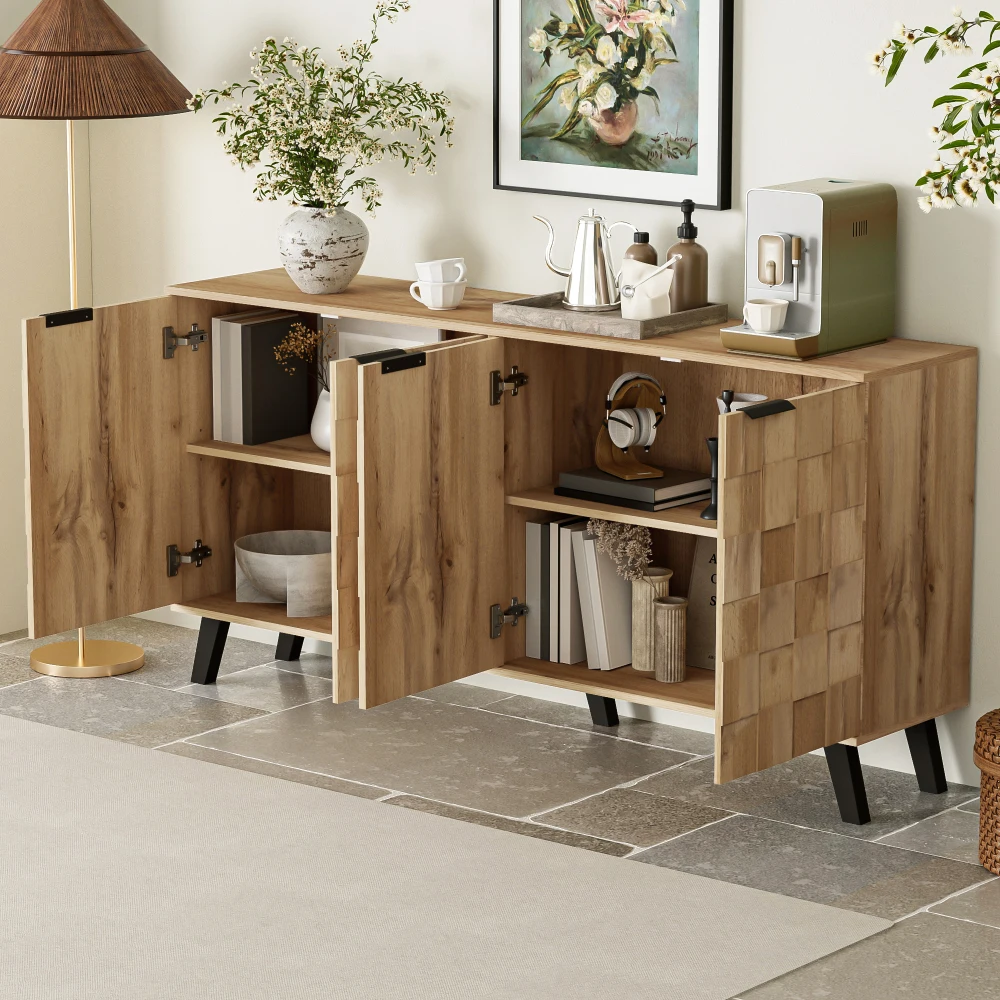 PINGGO Modernes 4-Türiges Sideboard 160,5x35,5x78cm Praktische Aufbewahrungslösung für Wohnzimmer, Schlafzimmer und Esszimmer – Detail 8