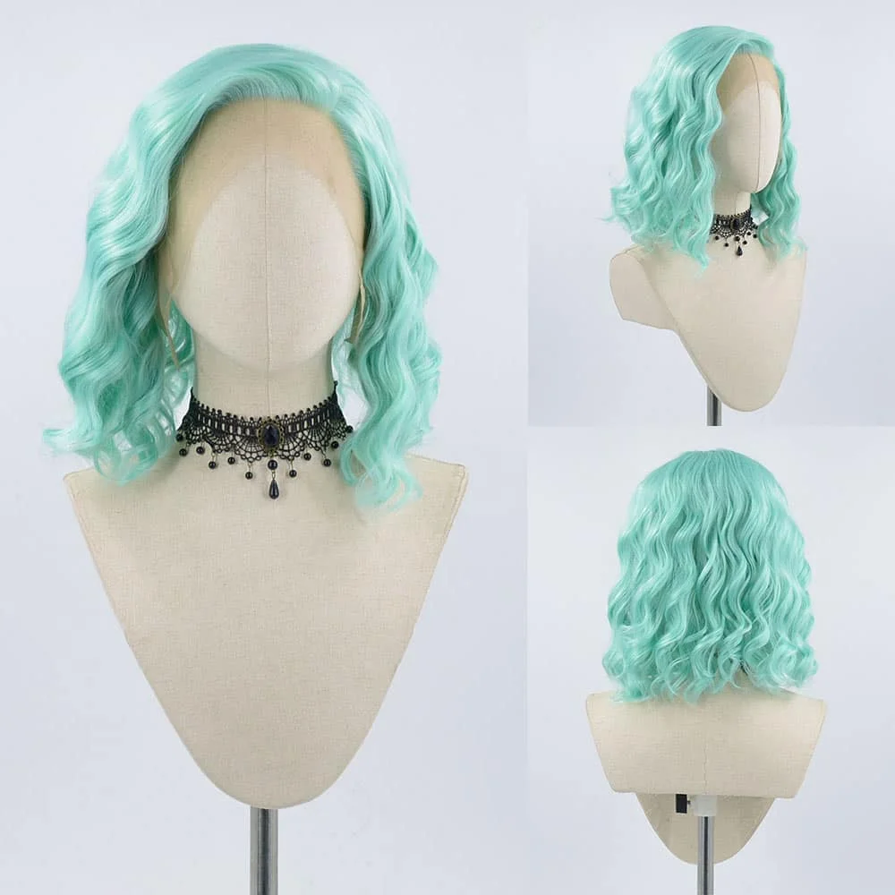 QW Mint Green Loose Deep Wave Synthetic Lace Front Wigs for Women Free Part Pre Plucked Natural Looking Daily Wear Wigs