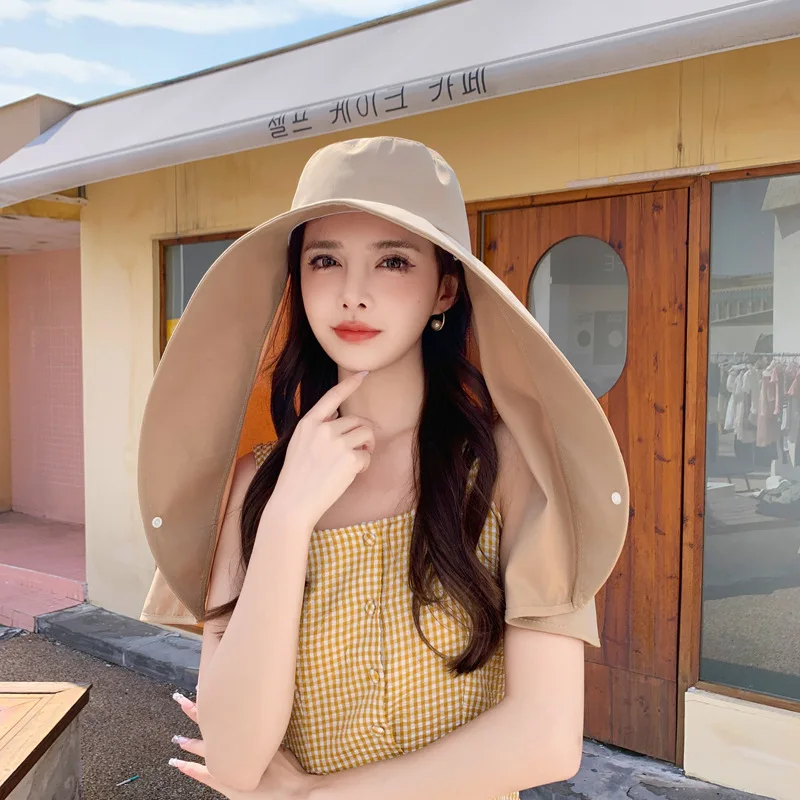 Big Brim Women Sun Hats with Shawl Neck Protection Summer