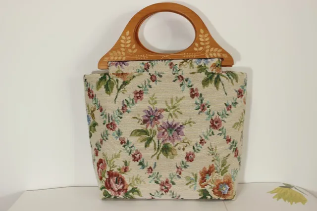 Lost in Vintage Lingge Jacquard Flowers Embroidery Vintage Handmade Bag  Natural Wood Handle Large Bag Wedding Gift Clutch - AliExpress