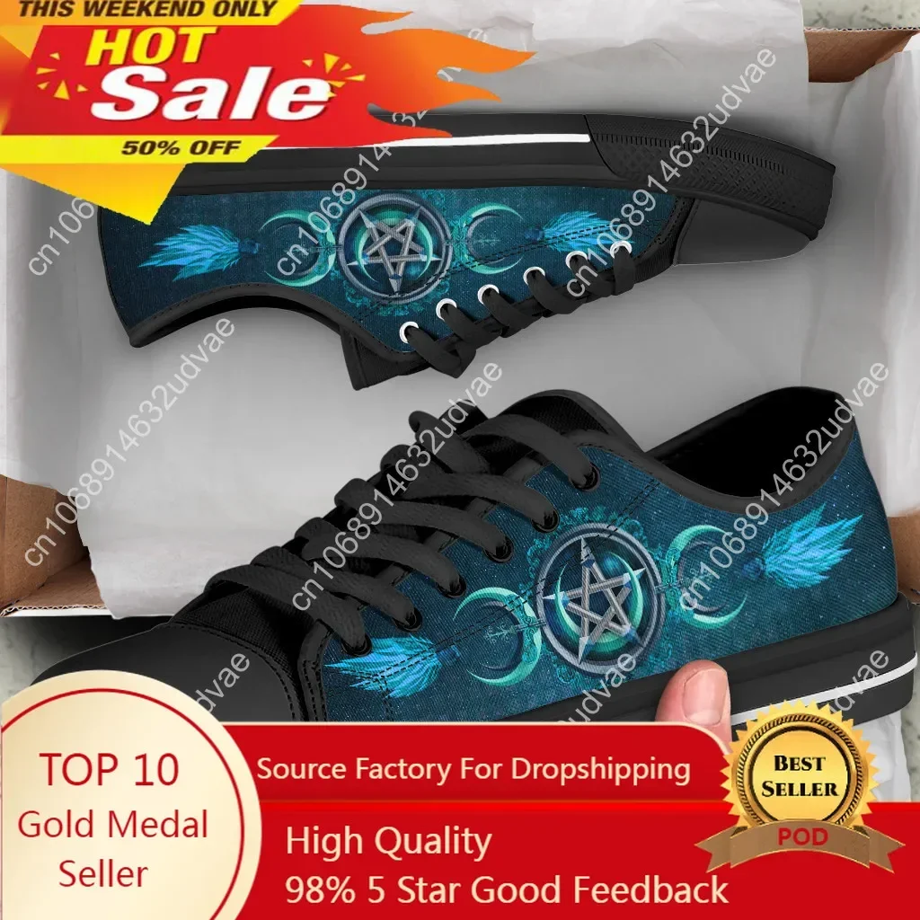 Classic Women Vulcanized Shoes Pagan Wiccan Witch Pattern Canvas Comfortable Flats For Girls Light Lace Up Sneakers