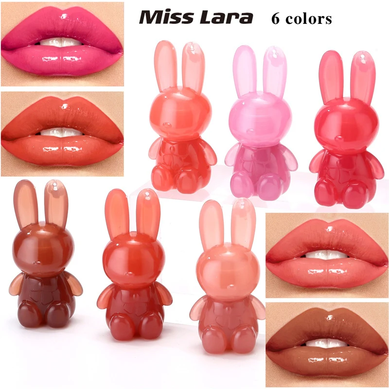 Watery Crystal Clear Jelly Rabbit Lip Gloss Long-lasting Moisturizing Smooth Shimmering Lip Hydrating Liquid Fruit Tint