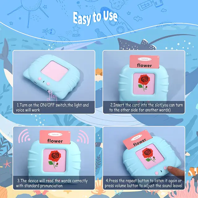 Kids Flashing Cards Toys Montessori Educational Reading Machine Electronic Interactive Flash Cards for Toddlers Gift 5