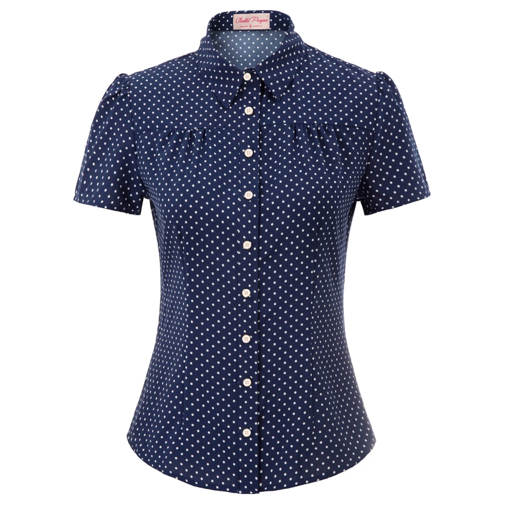 Women Shirt Retro Vintage Polka Dots Short Sleeve Shirts Summer Office Lady  Casual Slim Design Square Collar Curved Hem Shirt|Shirt| - AliExpress