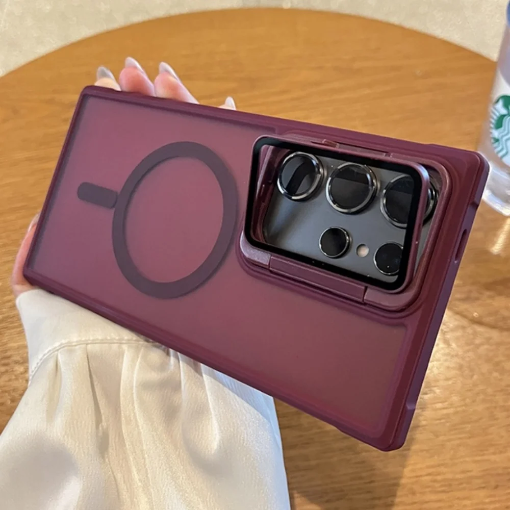 Frosted Magnetic Holder Phone Case with MagSafe Compatibility and Camera Protector