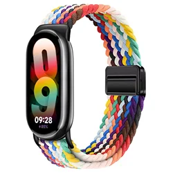 Braided Loop Nylon Wristband with Magnetic Buckle - Comfortable Bracelet Strap for Mi Band 10 (Official rainbow)