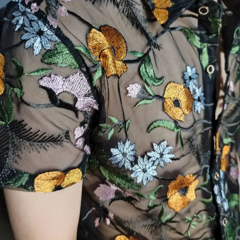 Luxe Mesh Transparent Shirt Summer Short Sleeve Shirt Flower