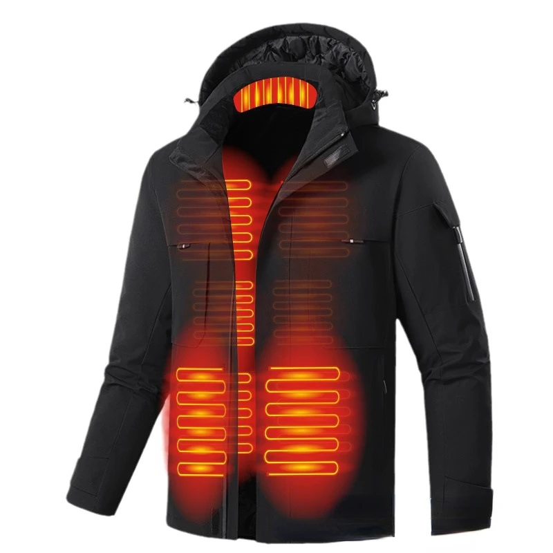 Men's Heating Hiking Jacket Hooded Warmth Outdoor Skiing Heated Charge Coat Thickened Casual Solid Color Cotton-padded Clothes