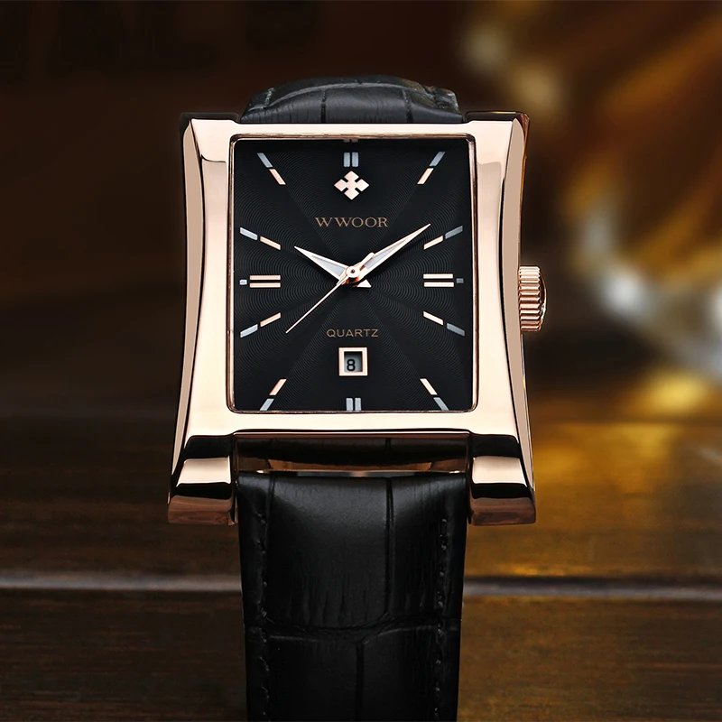 WWOOR Watch For Men Fashion Business Quartz Wristwatches Waterproof Calendar Clock Luxury Square Men's Watches Relogio Masculino