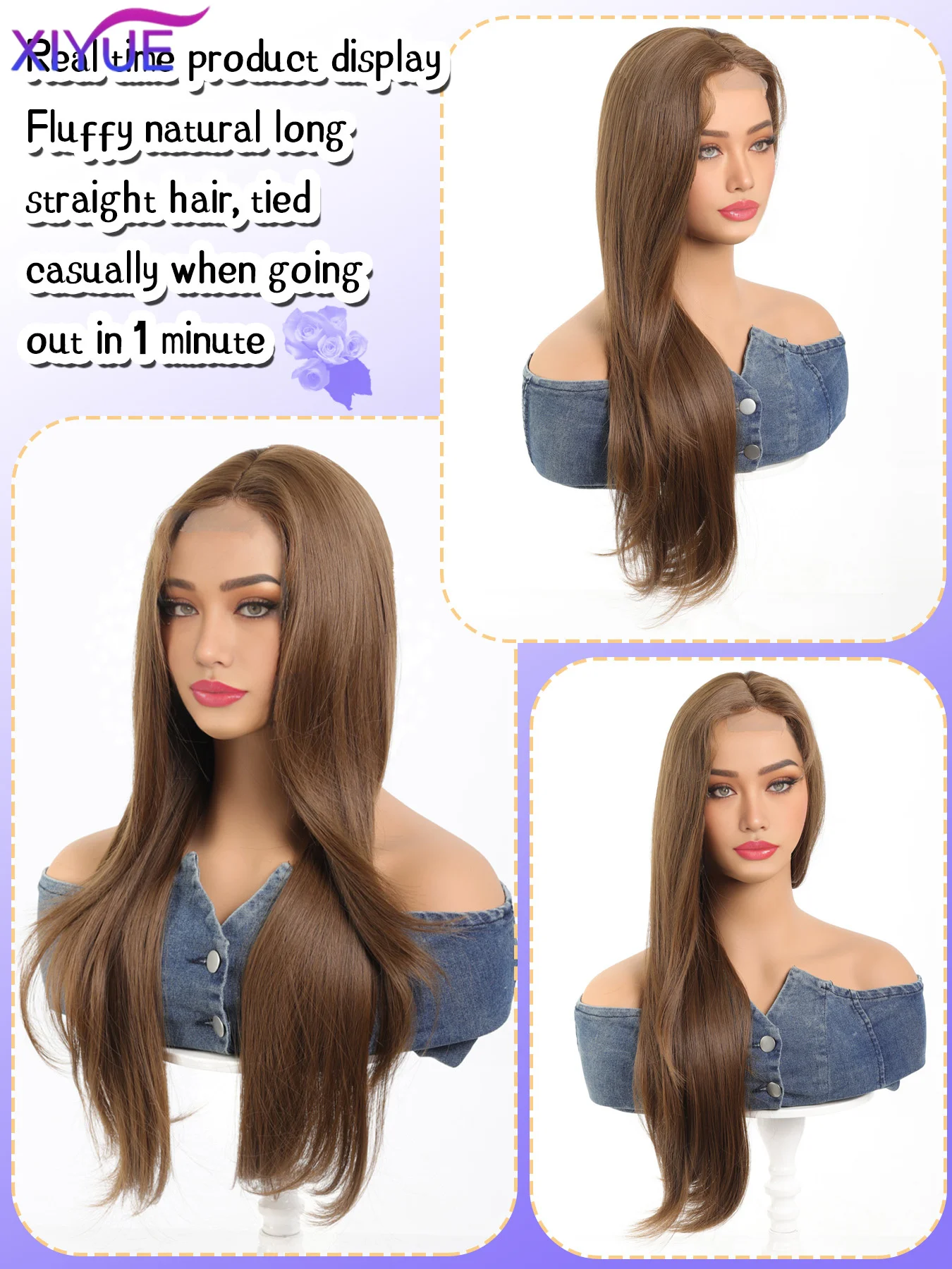 XIYUE 26 Inch Lace Front Wigs Curly Wave Fiber Synthetic Wig Heat-resistant Non-Glare Natural Soft Cosplay Hairpiece For Women