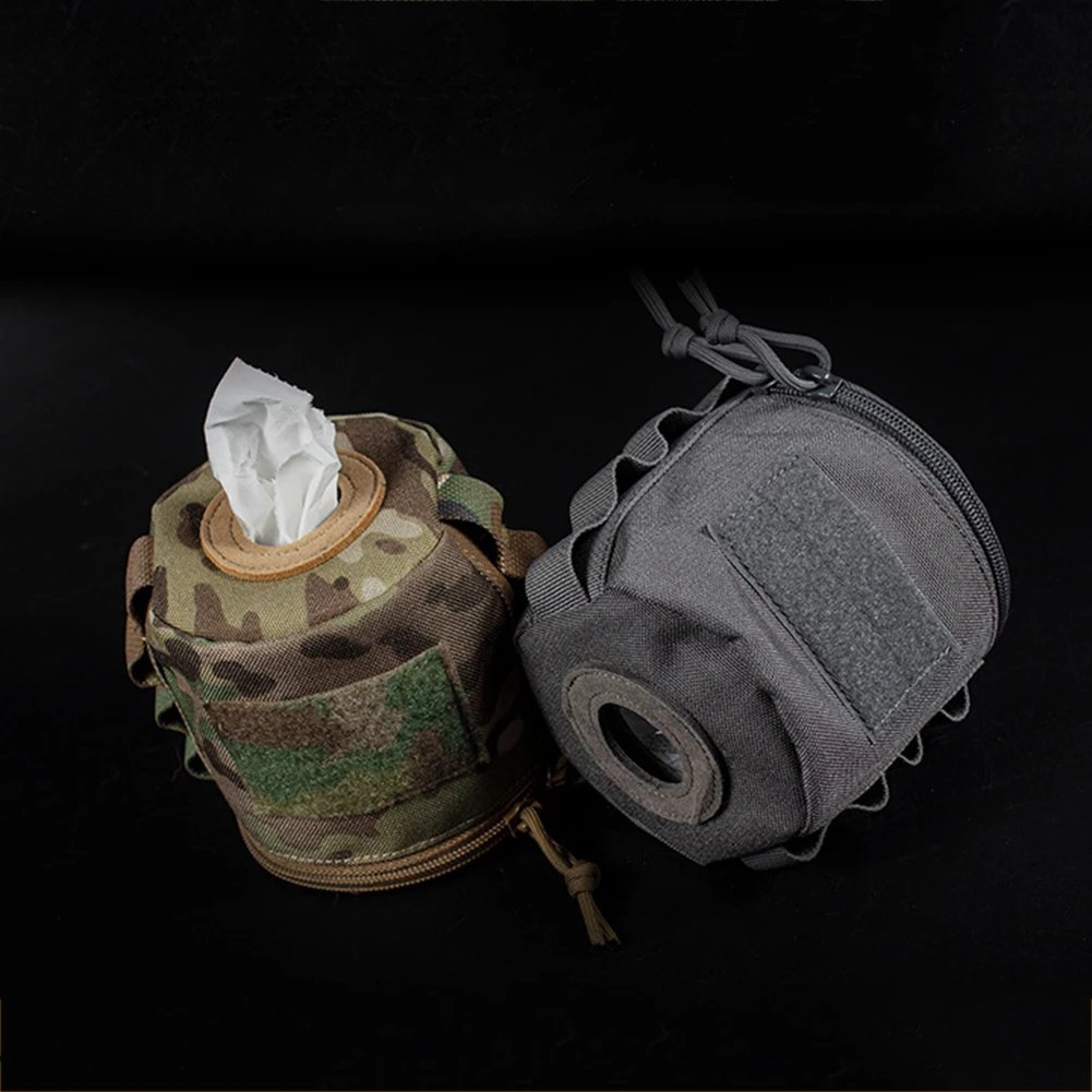 Roll Paper Holder Bag Hanging Toilet Paper Case Camping Wipes Box Tissue Containers MOLLE Ribbon Camouflage for Outdoor Hiking