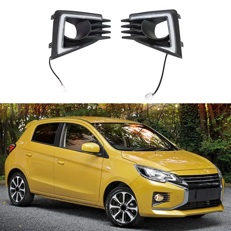 

LED Daytime Running Light DRL For Mitsubishi Mirage 2020-2021 12V Daylights Yellow Turn Signal Car Headlight Fog Lamp