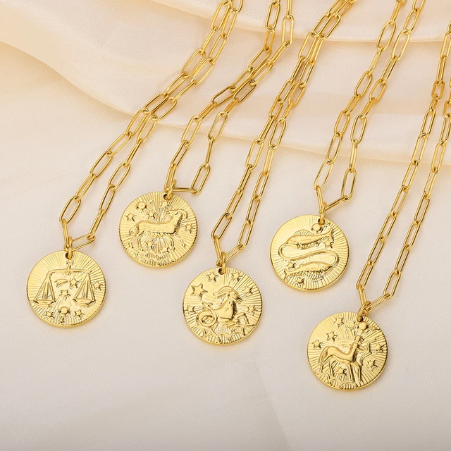 12 Constellation Zodiac Charms for Jewelry Making Supplies Gold Color Coin  Pendant Diy Neckalce Bracelet Earrings Accessories