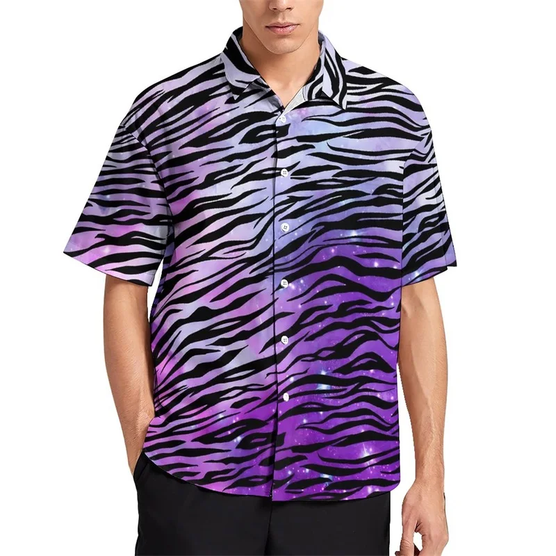thumbnail image 1 of Camisa informal con estampado de rayas de piel de tigre para hombre, camisa hawaiana de vacaciones de manga corta, camiseta de gran tamaño para hombre, blusas, ropa, 1 of 4