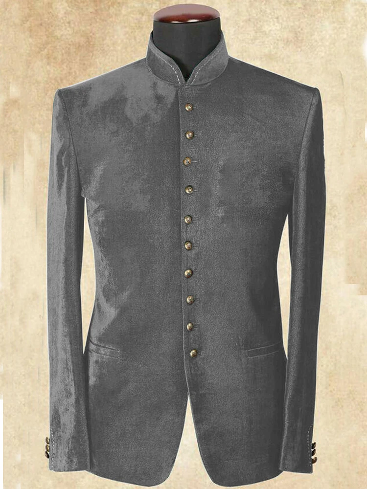 그린 벨벳 남성용 디자이너 재킷, 스탠드업 칼라, 신랑 포멀웨어, 무도회 턱시도, 최고의 남성 블레이저 수트, 원피스