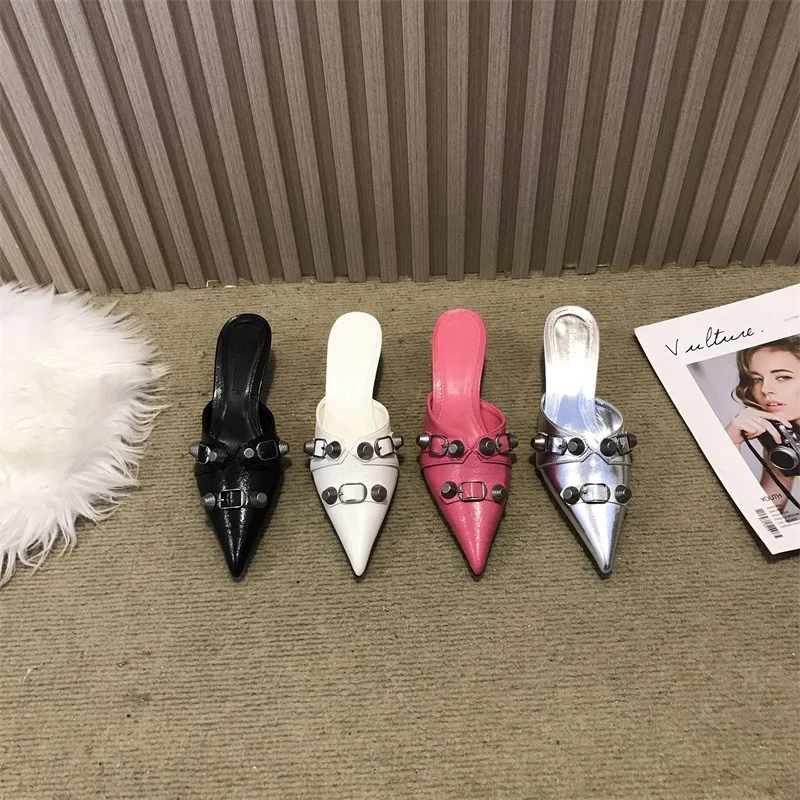 

2023 Summer Polarot Woman low -heeled slippers pink black gold decorative high heels