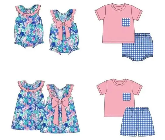 

Эксклюзивный Детский костюм, эластичное платье с коротким рукавом и цветочным принтом, клетчатые шорты для девочек и мальчиков, комбинезон для малышей